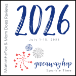 Promotional graphic for a 2026 giveaway hop with large blue '2026', July 1-15, 2026, fireworks graphics, and the words 'giveaway hop'; sponsor on left edge.