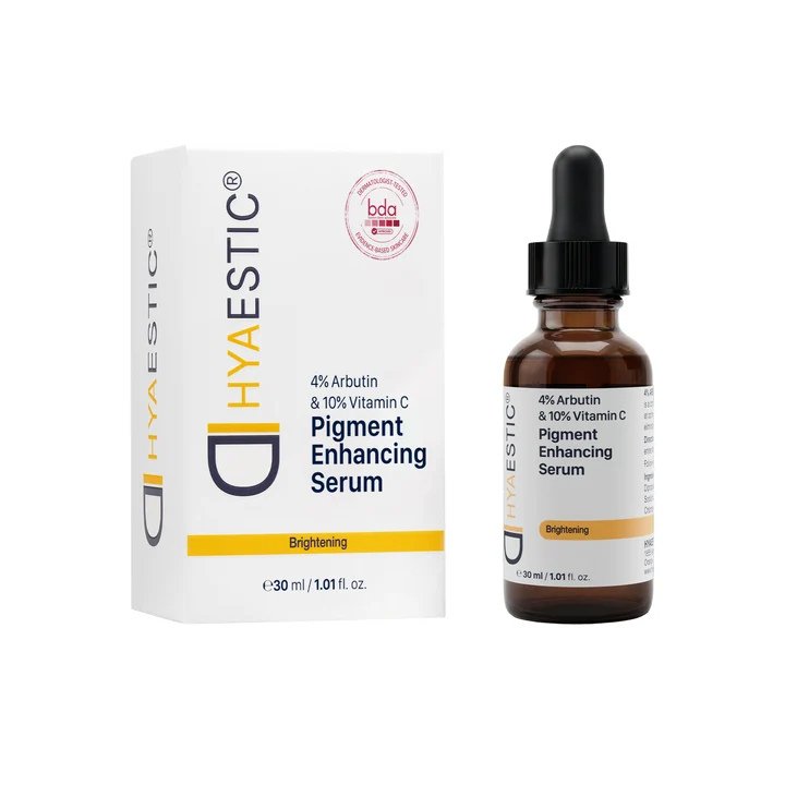 Bottle and box - Hyaestic 4% Arbutin and 10% Vitamin C Pigment Enhancing Serum
